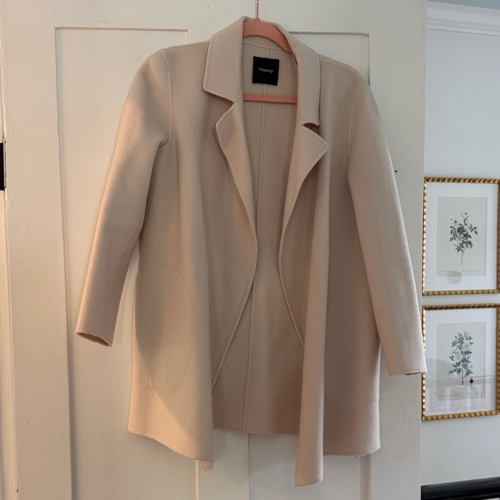Theory clairene Cream Open-Front jacket double face wool cashmere